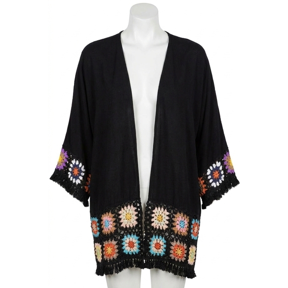 UMGEE Sweaters - NEW UMGEE crochet patchwork squares kimono in black